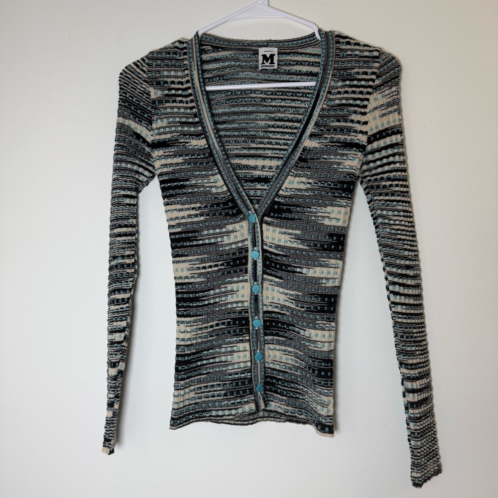 Missoni Black and Cream V-Neck Sweater with Blue Accents - Picture 1 of 3